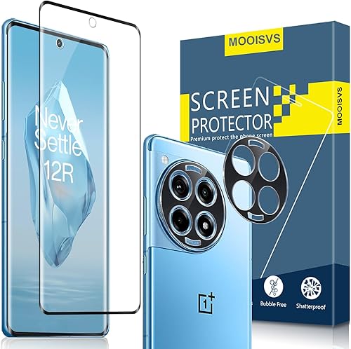 MOOISVS Paquete de 2+2 protectores de pantalla de vidrio templado para OnePlus 12R + protector de lente de cámara, película de vidrio templado