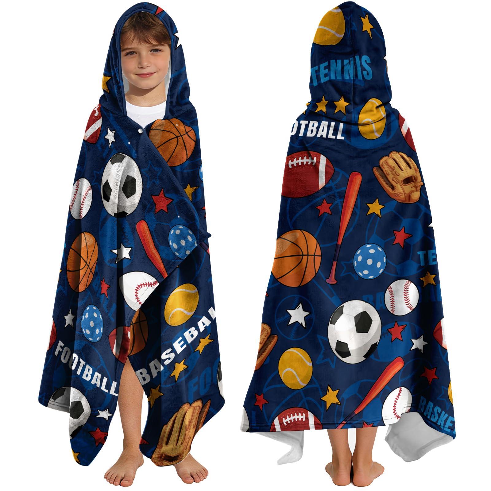 Yasrlvun Boys Ball Hooded Towels For Kids 127X76cm Poncho Towels For Kids Teens Beach Towel For Swimming Pool Cute Toddlers Wearable Bath Towel
