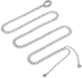 Rhinestone Belts for Women, Sparkly Rhinestone Belt Crystal Chain Fashion Crystal Waist Chains Silver Fashion Corset Belt for Women Dress Sparkle Thin Belts for Dresses 43.31inches
