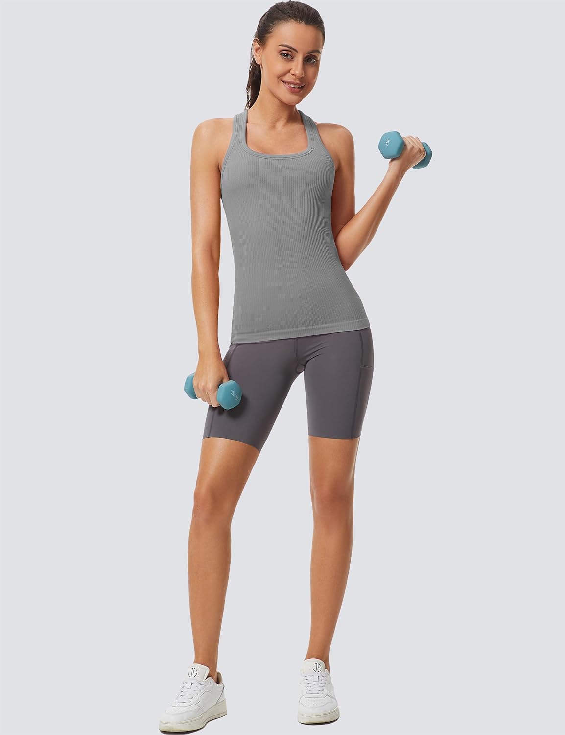 MathCat Workout Tank Tops for Women Athletic Basic Tanks Seamless Running Muscle Racerback Ribbed Yoga Tops with Built in Bra - Image 5