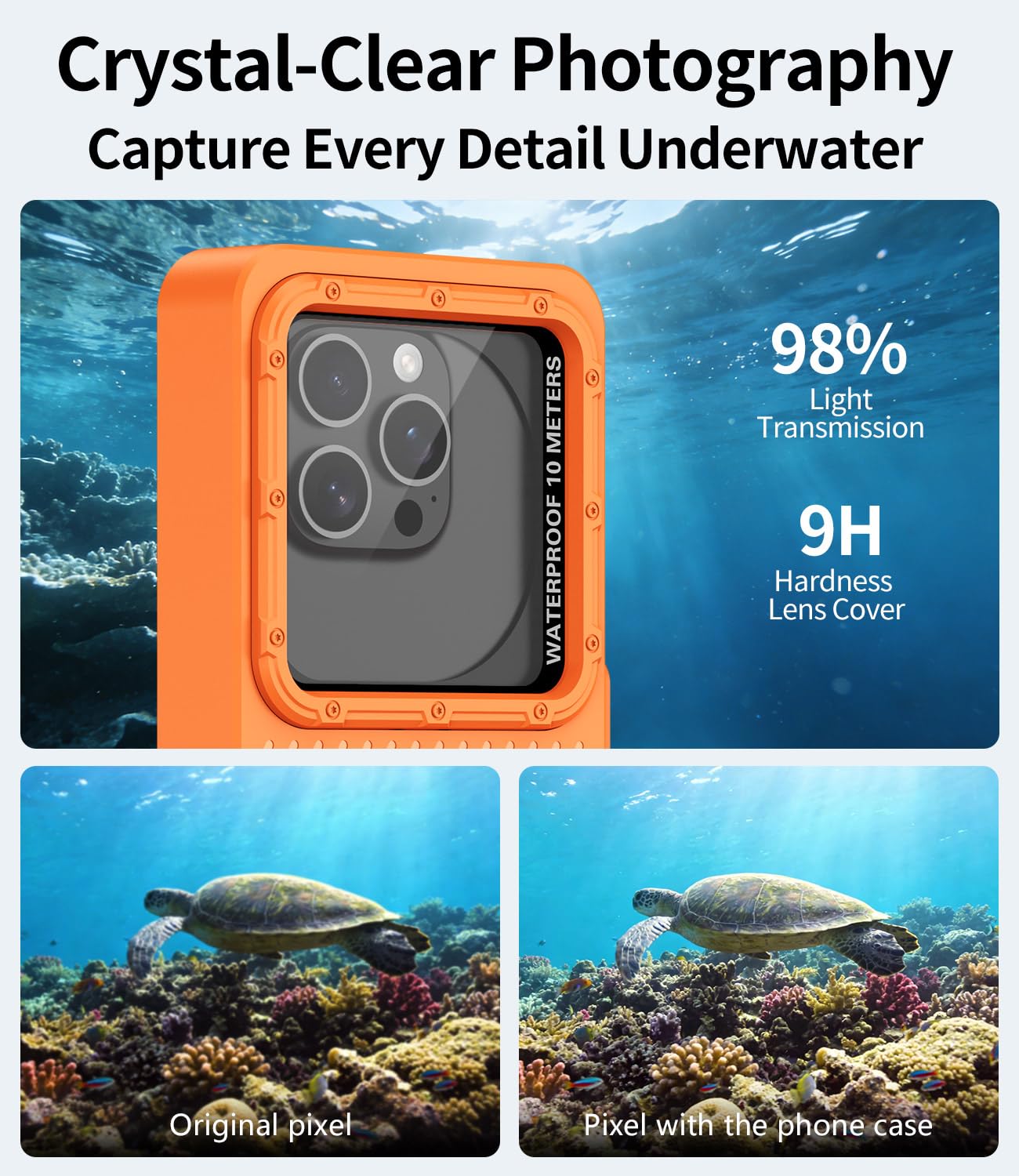 Funda impermeable de buceo, pantalla táctil subacuática para natación, esnórquel, funda universal subacuática para iPhone Galaxy Xiaomi Series todos los teléfonos inteligentes (naranja)
