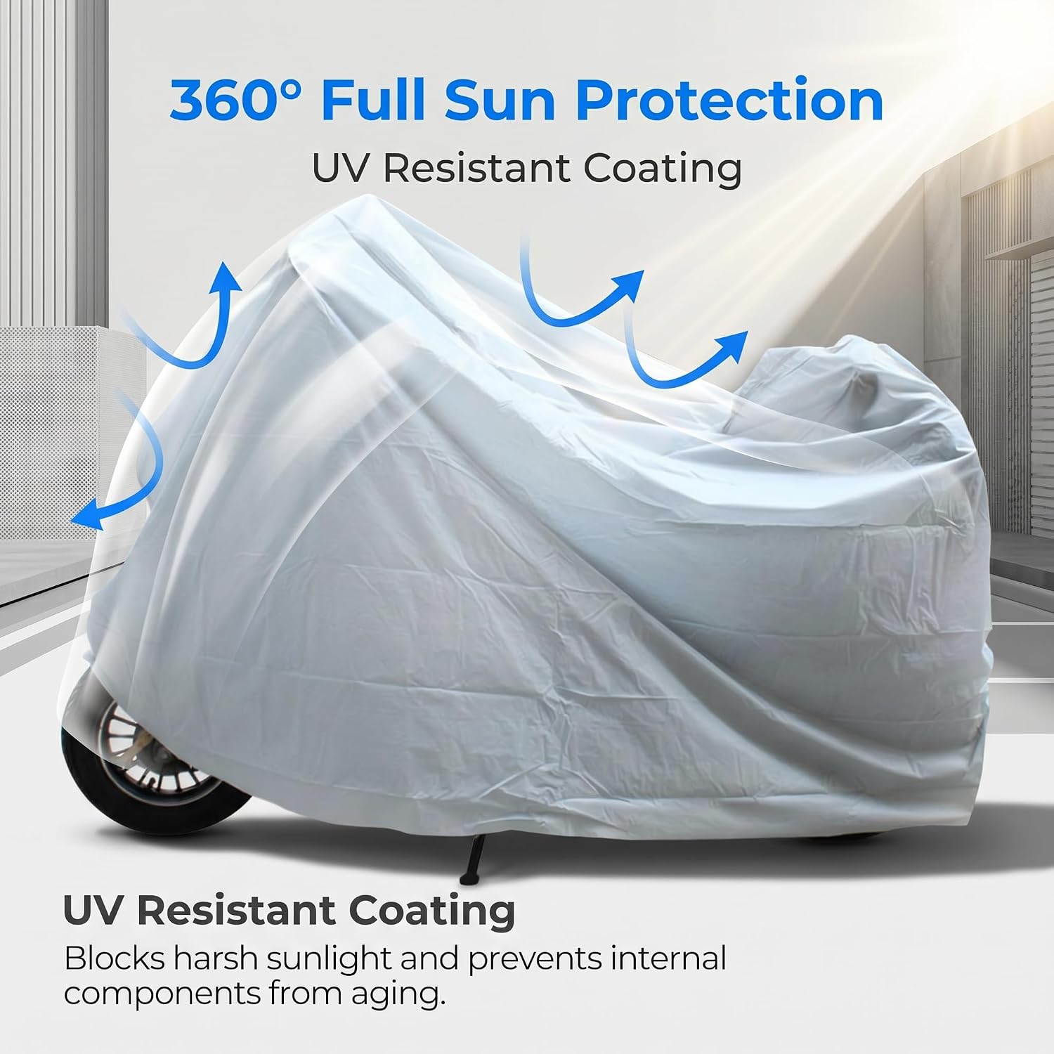 Motorcycle Cover, Outdoor Waterproof Sun Protection Cover for All Season, Heavy Duty Anti-scratch Shield, Foldable Portable Accessory for Most Motorcycles E-bikes Bikes (Grey) image 3