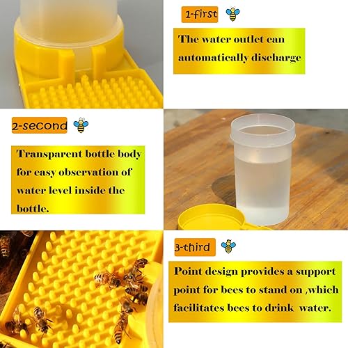 Miniatura 7 de Paquete de 2 estaciones de riego de abejas, dispensador de agua de apicultura, herramientas perfectas para apicultura (amarillo blanco)