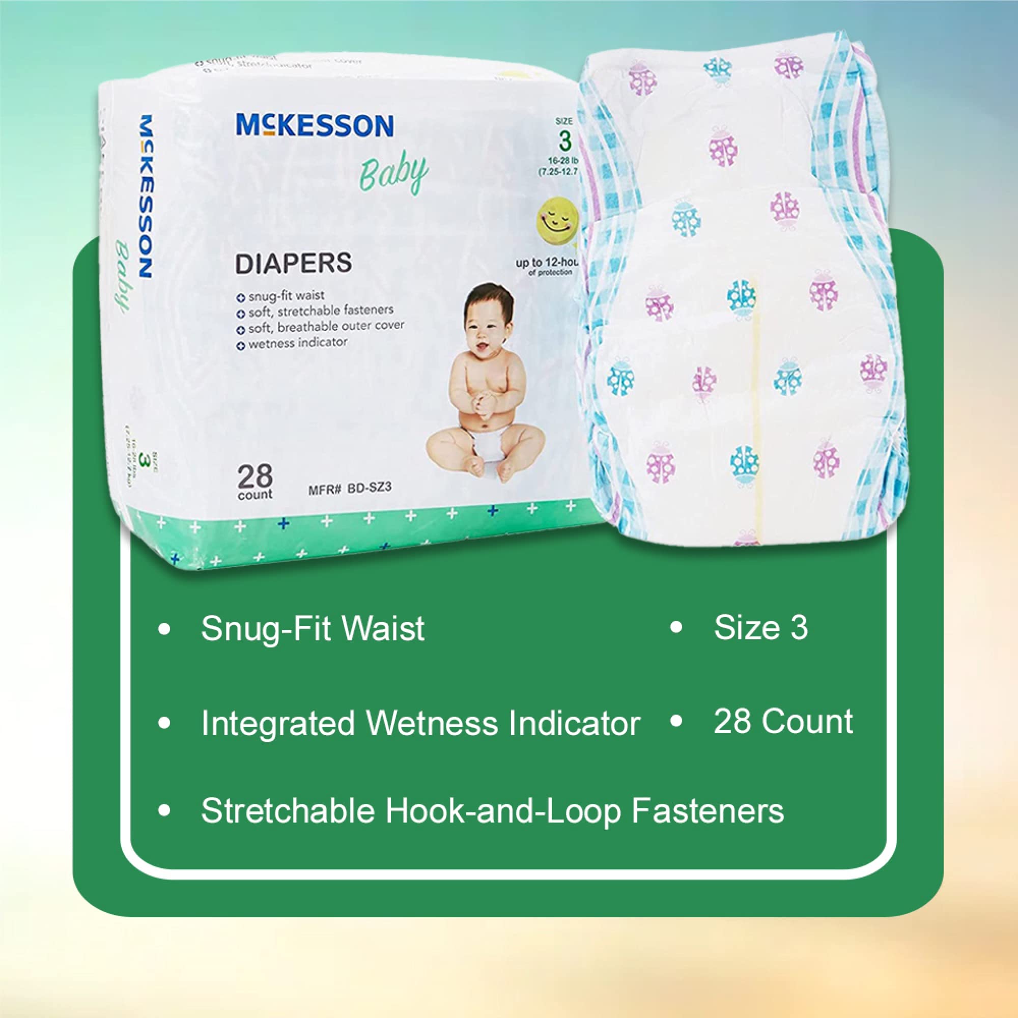 McKesson Size 3 Baby Diapers, 16 to 28 lbs, 28 Count, 1 Pack