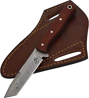 Knives Ranch Handmade Damascus Steel Slim Tanto-Point Knife with Scarlet Red Micarta Handle Heavy-Duty 45 Degree Sheath Snug Fit (3184-SCARLET) - Knives Ranch