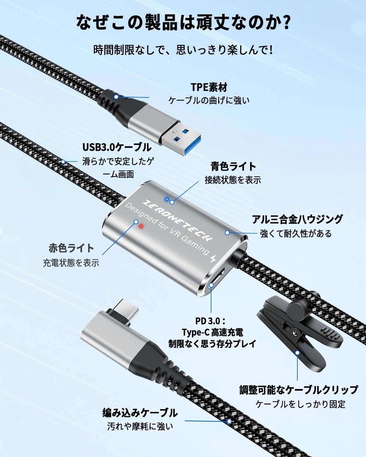 Amazon | 無限リンクLinkケーブル 5m 45W急速充電 Quest3S/Quest3