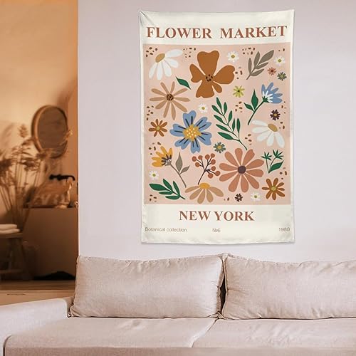 Miniatura 6 de Chordity Tapiz para colgar en la pared, diseño botánico danés de flores, para decoración del hogar, sala de estar, dormitorio universitario, póster