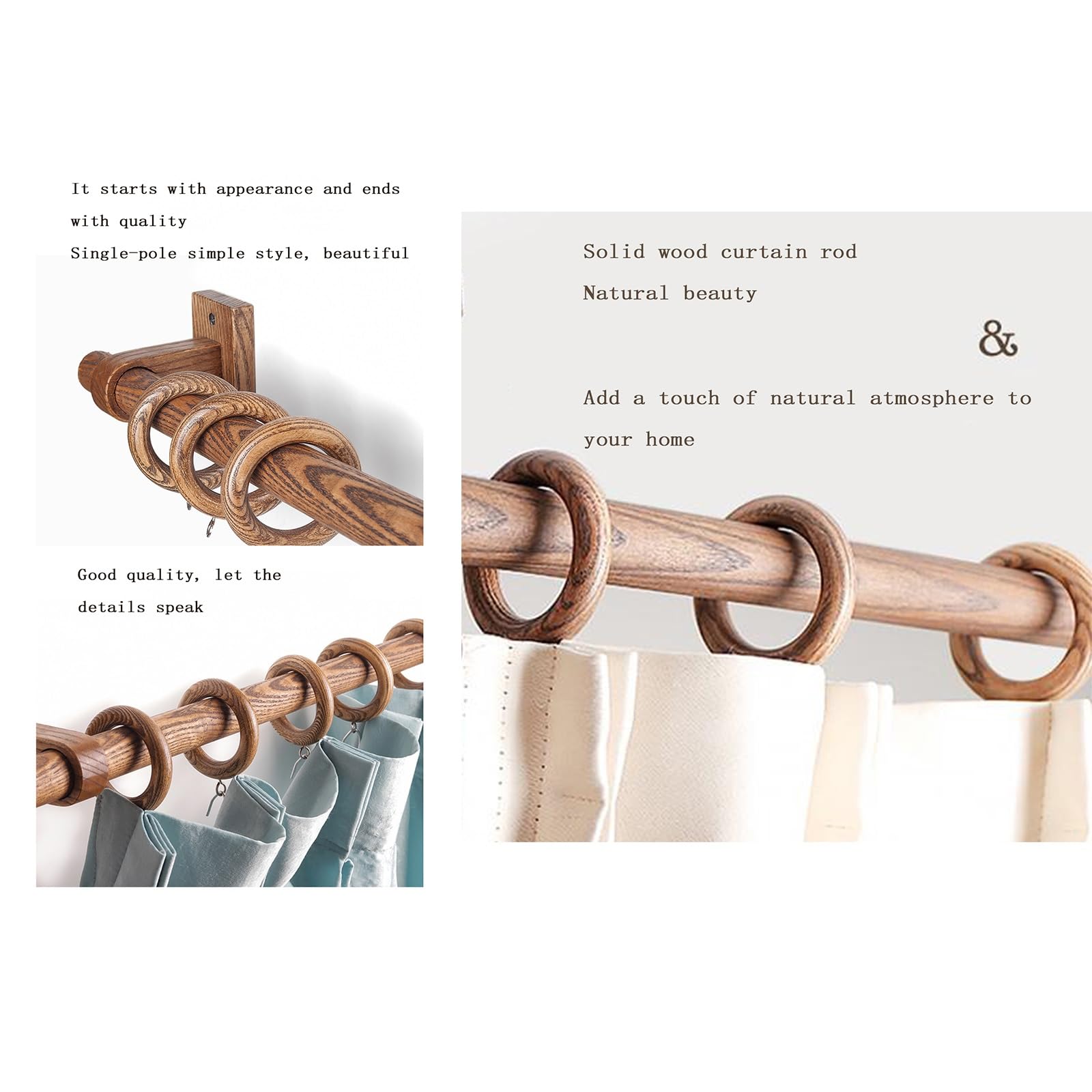 Tringle à rideaux réglable en bois 100-320 cm avec 2-3 supports, idéale pour stores simples et doubles, décoration d'intérieur élégante, installation facile, tringle double de 140 cm incluse
