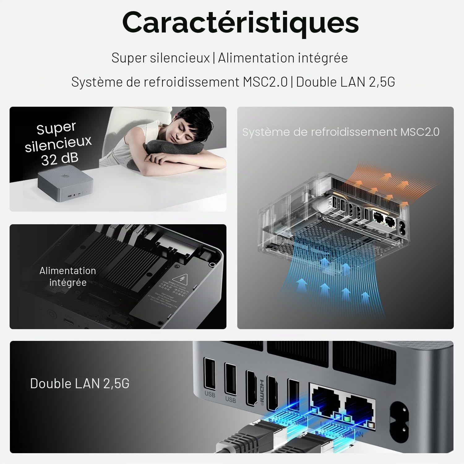 Beelink EQR7 Mini PC AMD, Ryzen 7735U(8C/16T jusqu'à 4,7Ghz), Mini Ordinateur 24GB LPDDR5 1TB M.2 PCIe4.0 SSD, 4K Dual Display,Dual HDMI, Dual 2.5G LAN,WiFi6, BT5.2