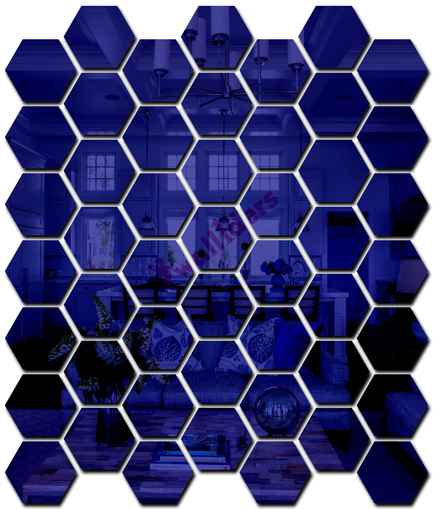 Wall1ders 50 Hexagon with 10 butterflies (Each Hexagon Size 10.5 cm x 12 cm) Hexagon mirror wall stickers, mirror stickers for wall, acrylic mirror wall decor sticker, wall mirror stickers, hexagonal mirror wall sticker., Mirror Stickers for Wall(Blue1)