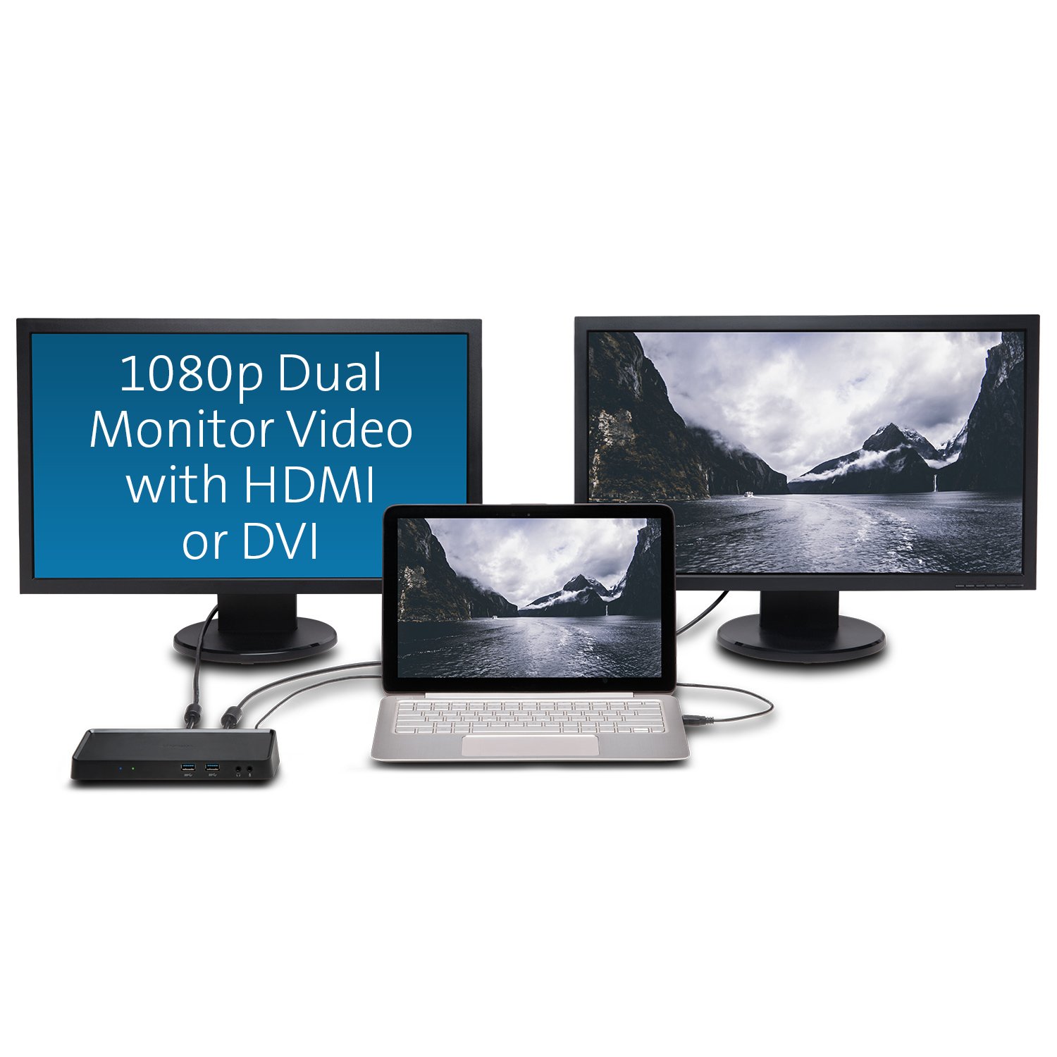 Kensington Universal USB3.0 Mountable Dual Display Docking Station for Windows, Mac, and Surface (Dual Video HDMI & DVI / VGA, 6 USB Ports, Gigabit Ethernet, Audio)