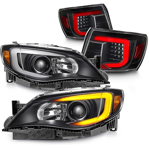 AKKON - For 08-11 Subaru Impreza| 12-14 WRX LED Bar Style Taillights + Black Projector Headlight