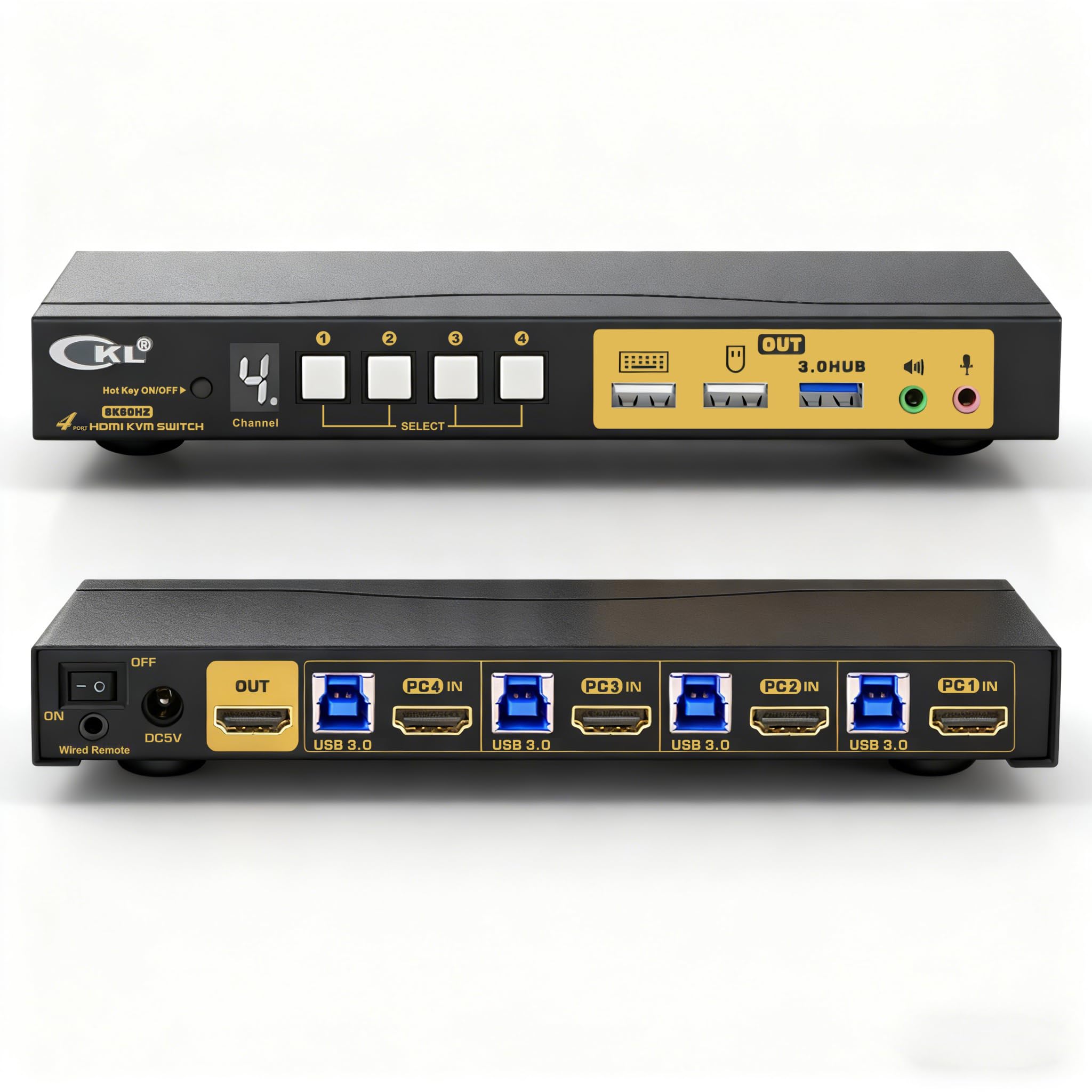 CKL 8K HDMI KVM Switch with EDID Emulation Support Hotkey Audio and Microphone (for 4 Computers 1 Monitor 64HUA-5)-image-9