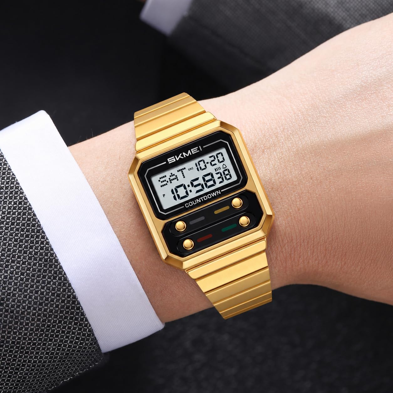 Gosasa Reloj digital retro cuadrado de acero inoxidable para hombre