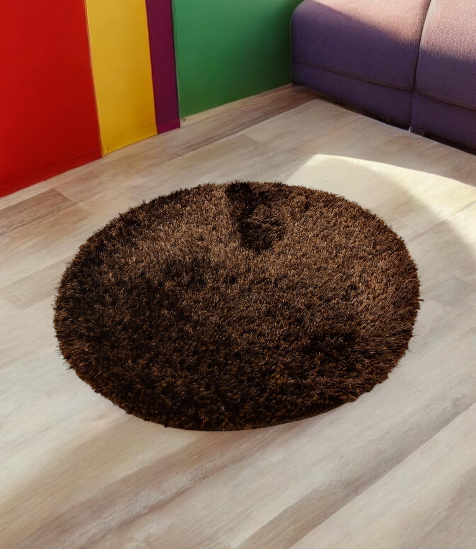 Indian Trendy House Plain Round Mat for Home Floor, Washable Microfiber Floormat for Kids Room, Soft Indoor Entrance Mat for Bedroom, Balcony, Office, Kitchen,60cm x 60cm, Brown