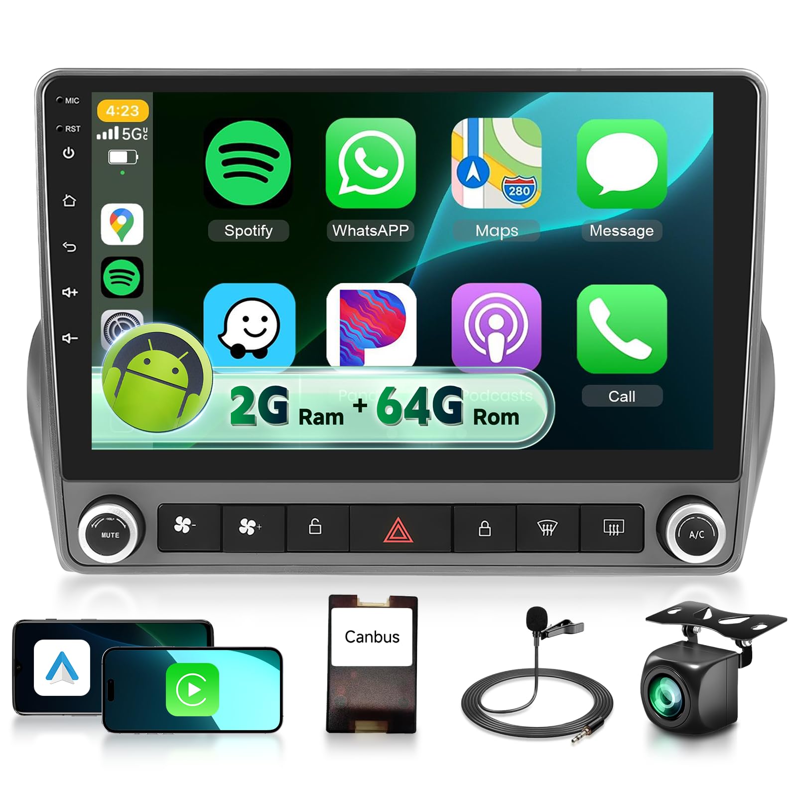 2G+64G Android 13 Double Din Car Stereo for Chevrolet Chevy Camaro 2008-2015 with DSP/Wireless Carplay/Android Auto, Sellrich 9 Inch Touch Screen Radio with GPS WiFi Bluetooth FM