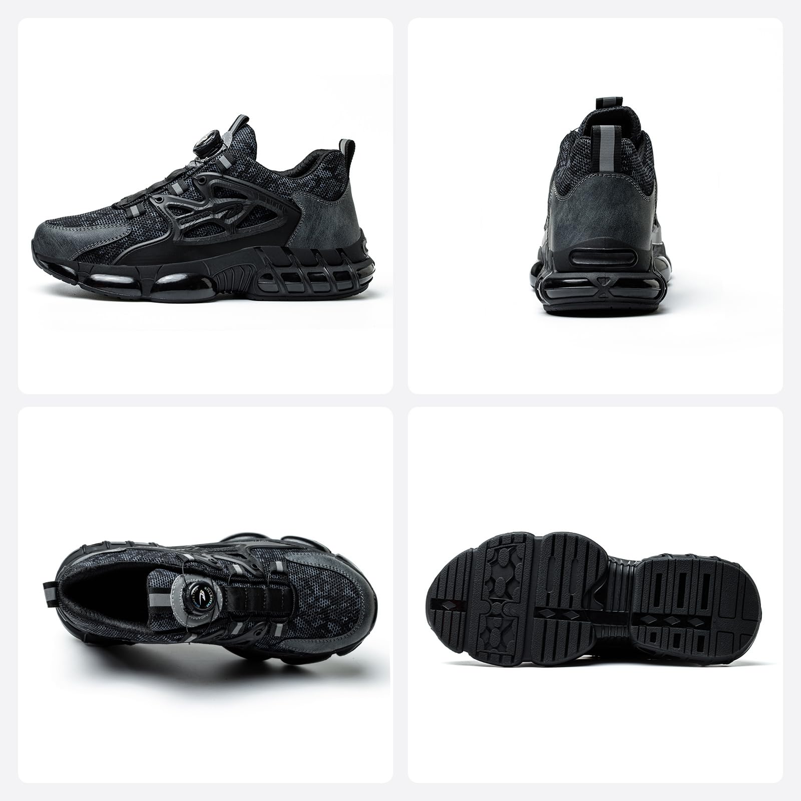 USOR Zapatillas de seguridad para hombre y mujer, con puntera de acero, zapatillas de trabajo, ligeras, con hebilla giratoria, sin cordones, antideslizantes, con cojín de aire