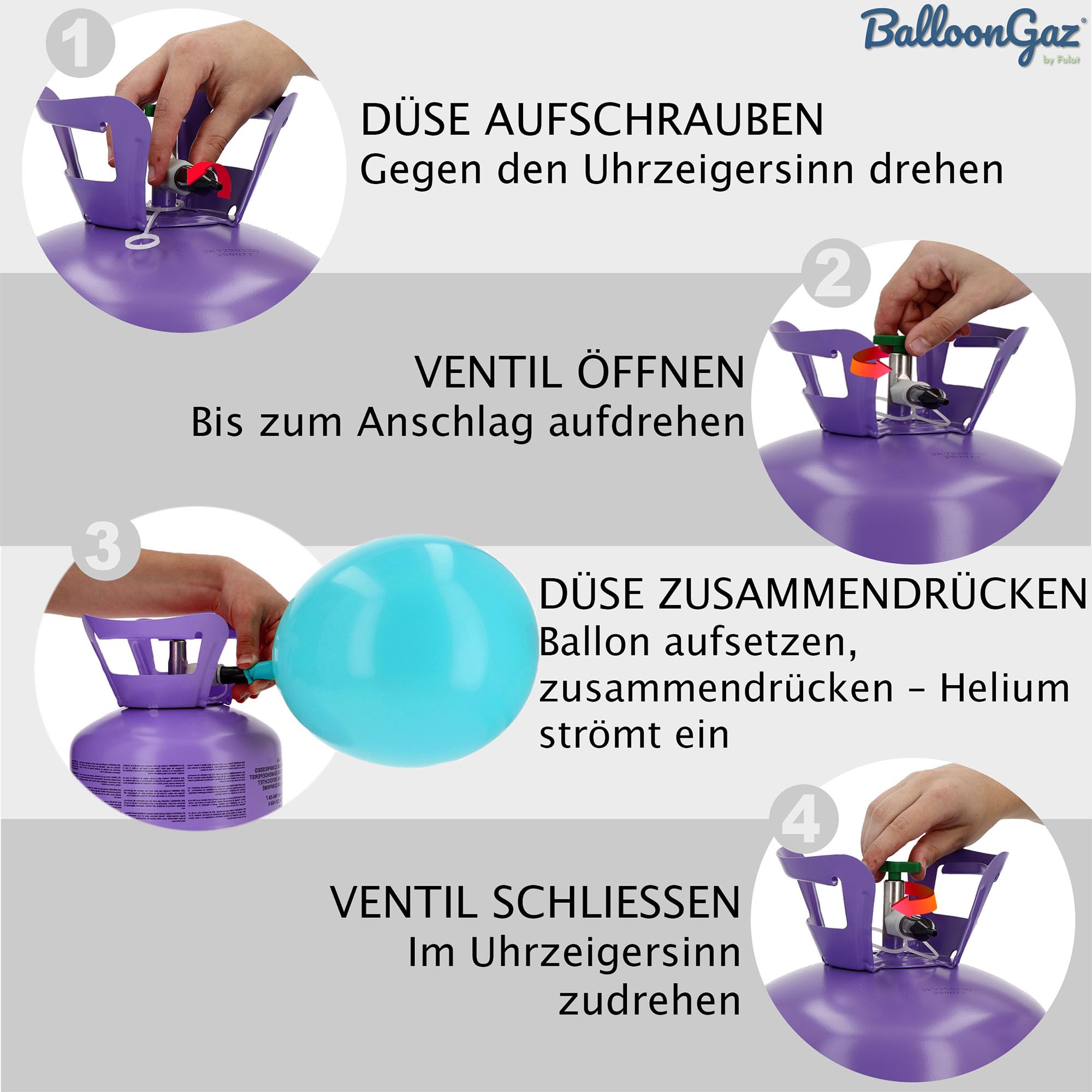 Helium Gasflasche für 85 Luftballons - Helium Balloon Gas für bis zu 85 Folienballon – BalloonGaz XXL Folat 25205 ballongas für Geburtstag, Hochzeit, Party inkl. Informationsblatt | Für Folienballons, Für Geburtstag, Hochzeit, Party, Inkl. Informationsbla