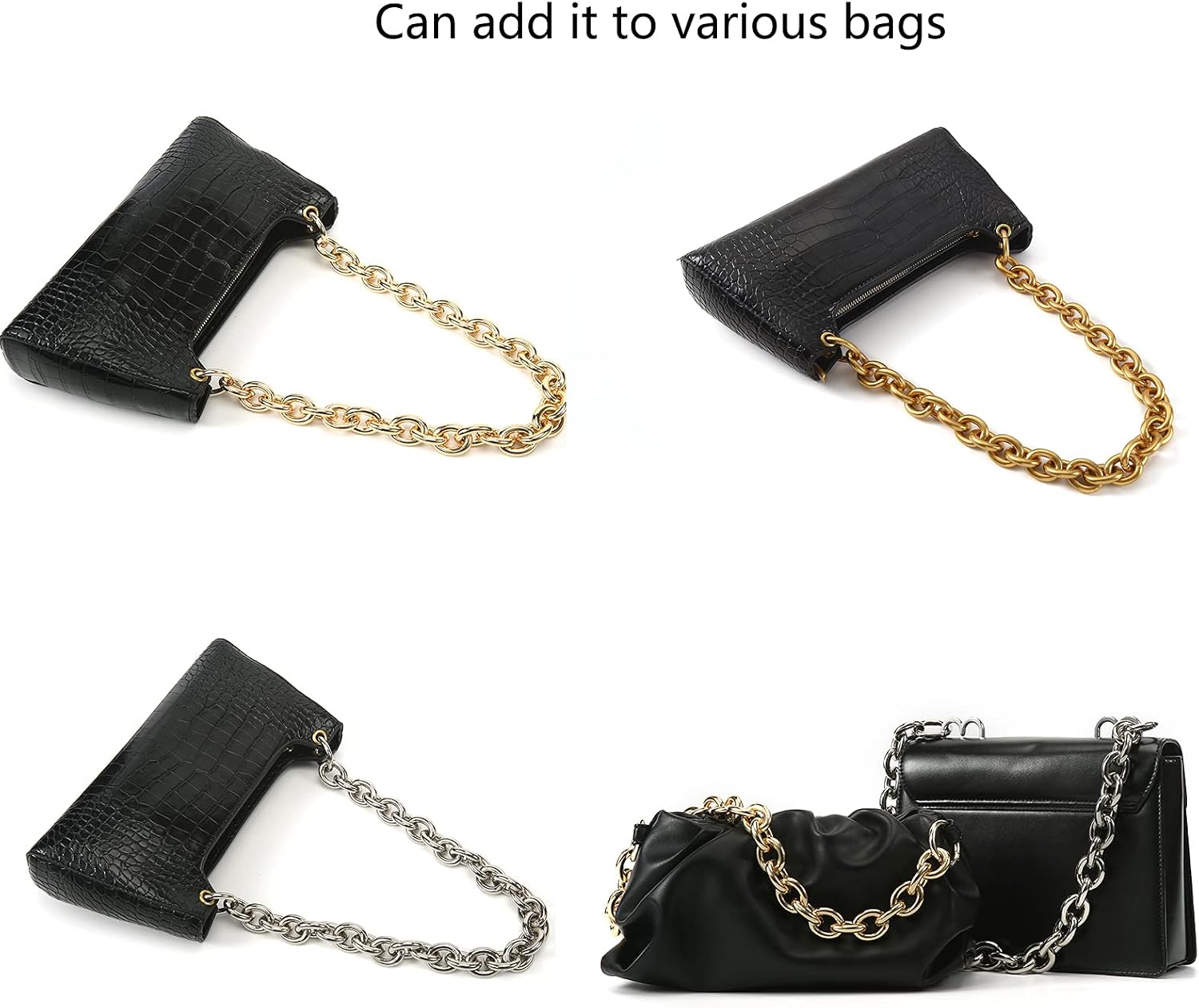 Xiazw Fashionable Heavy Aluminum O Shape Metal Chain Handle Shoulder Strap Replacement for Women's Handbag,Shoulder Bag