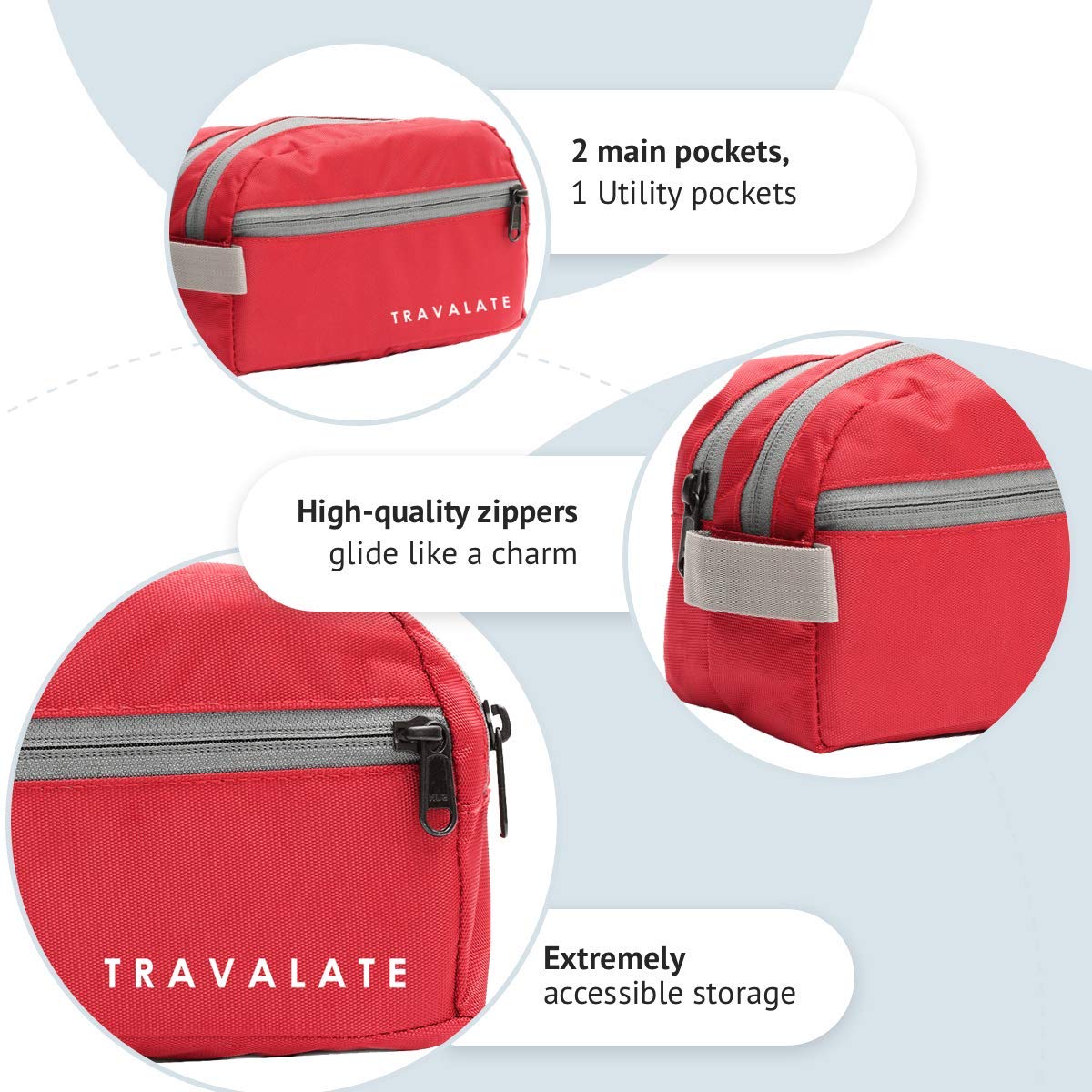 TRAVALATE Polyester Double Compartment Multipurpose Toiletry Kit - Red Grey 3