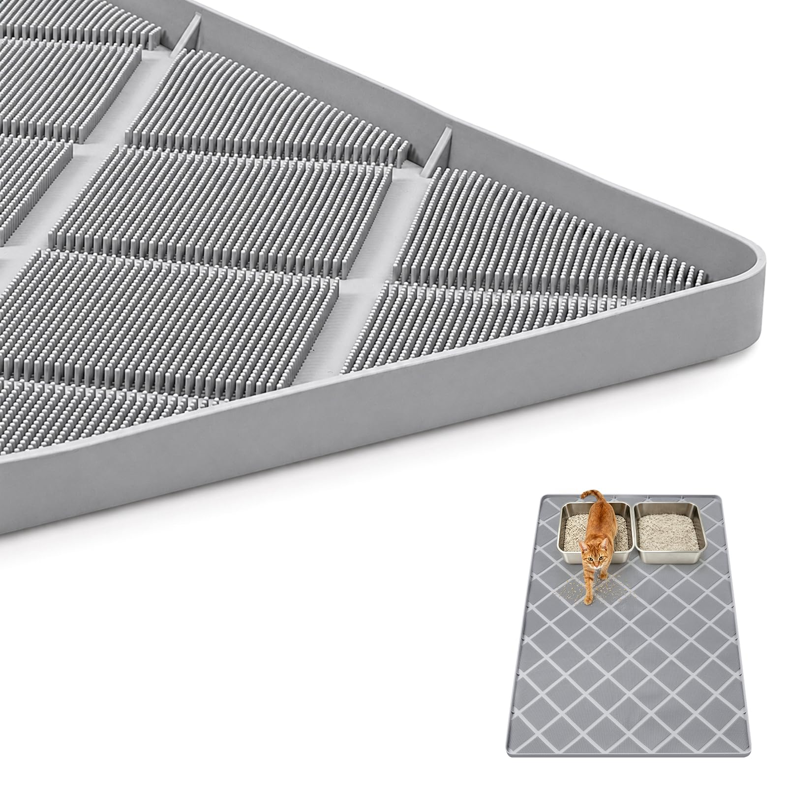 127 x 89 cm Tapis de litière pour chat en silicone avec brosse Gris