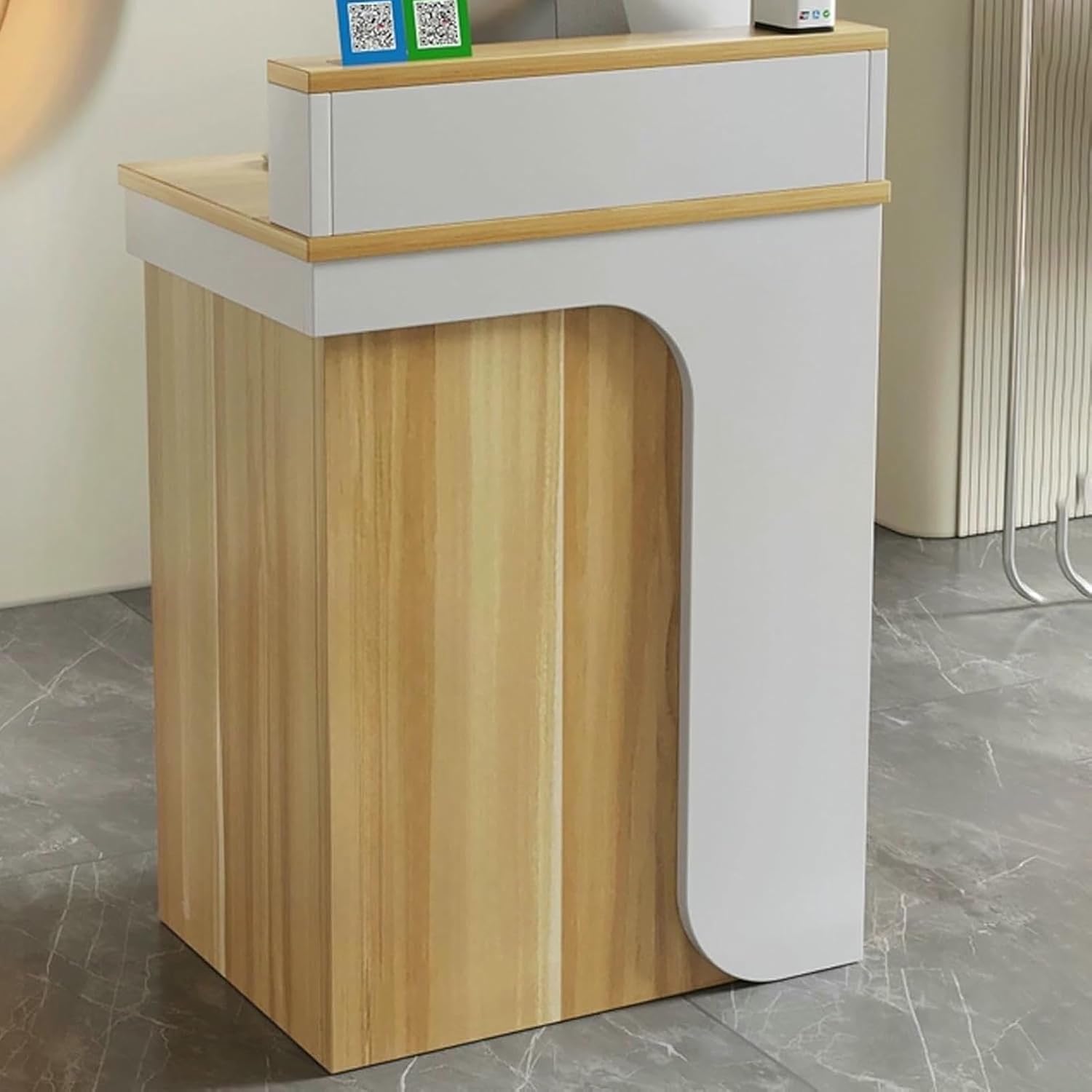 Reception Desk, Modern Front Counter Table with Lockable Drawer, Office Wooden Computer Checkout Counter with Cabinet, for Salon Reception Room
