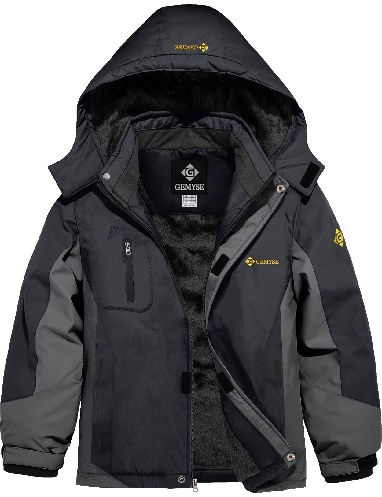 GEMYSE Boy's Waterproof Ski Snow Jacket Fleece Windproof Winter Jacket with Hood