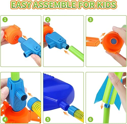 Miniatura 4 de Banvih Paquete de 4 lanzacohetes para niños  24 cohetes de espuma, lanzamiento de hasta 120 pies, juguetes de pisoteo al aire libre para edades de 3