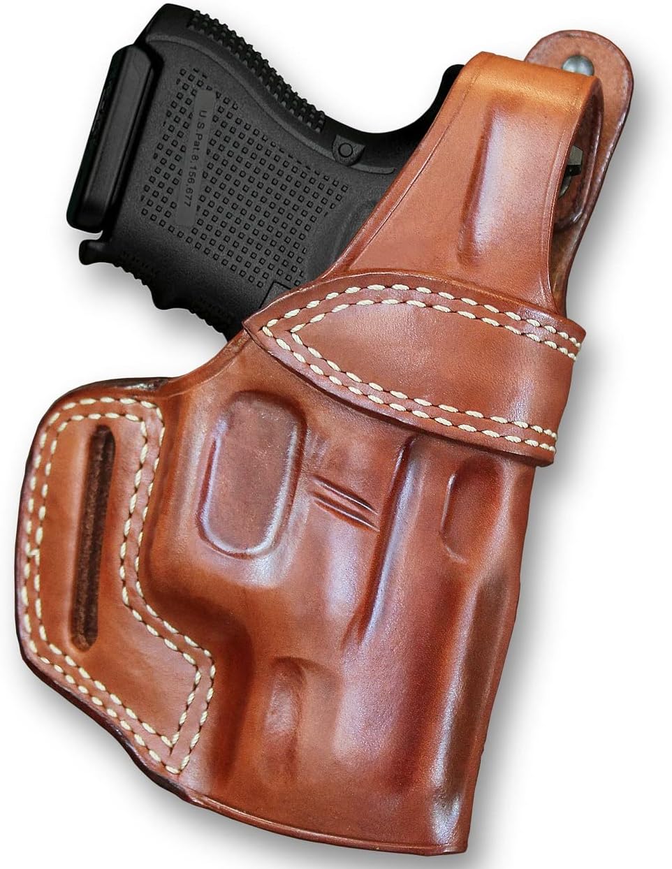 Premium Leather OWB Belt Holster with Thumb Break Fits, Standard G43 Subcom No Rail 3.41-inch, Right Hand Draw, Brown Color #1107#