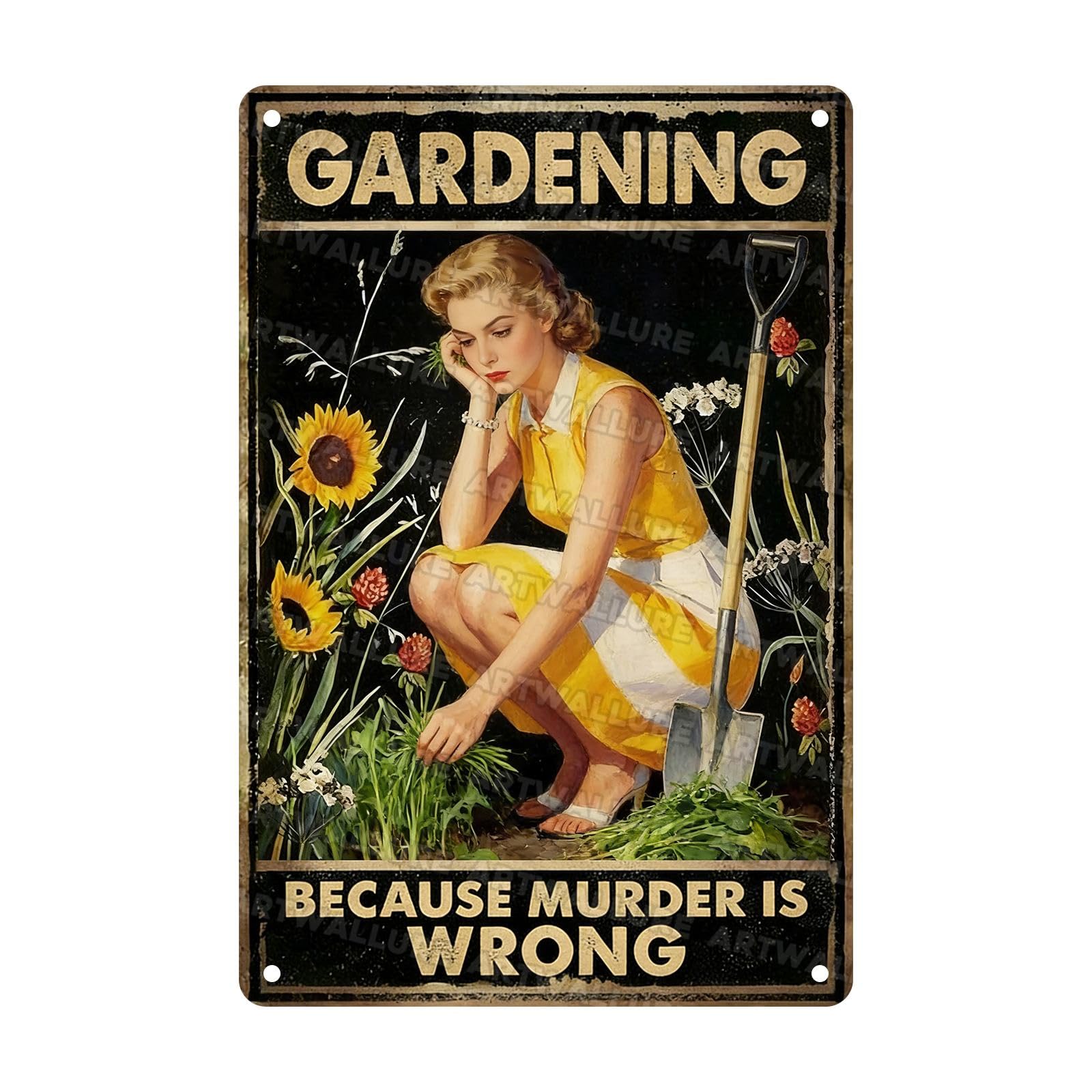 Vintage Metal Tin Sign Gardening Because Murder Is Wrong Rustic Garden Decor Outdoor Yard For Gardeners Unique Gifts 8x12inch Custom Private Property Signs