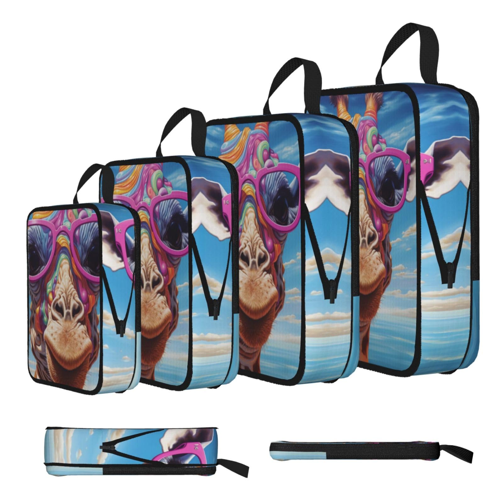 Sxzvvbn Black Mischievous Giraffe Compression Packing Cubes 4 Piece Set
