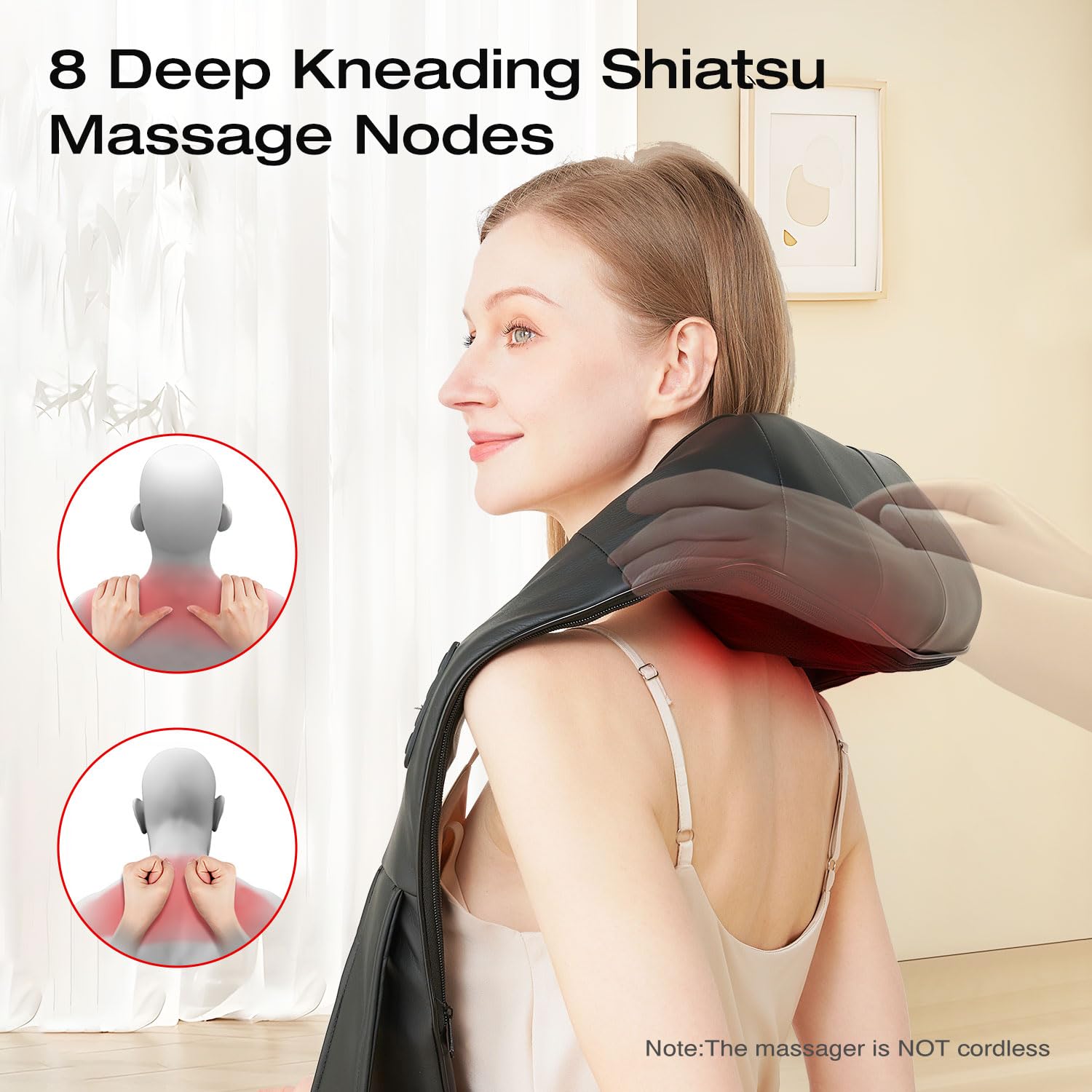 AERLANG Masajeador Cervical y Espalda con Calor Relajante,Amasajeador de Cuello, Hombros y Espalda para Dolor y Relajación, Regalo para Mujeres, Hombres, Mamá y Papá（No es inalámbrico）