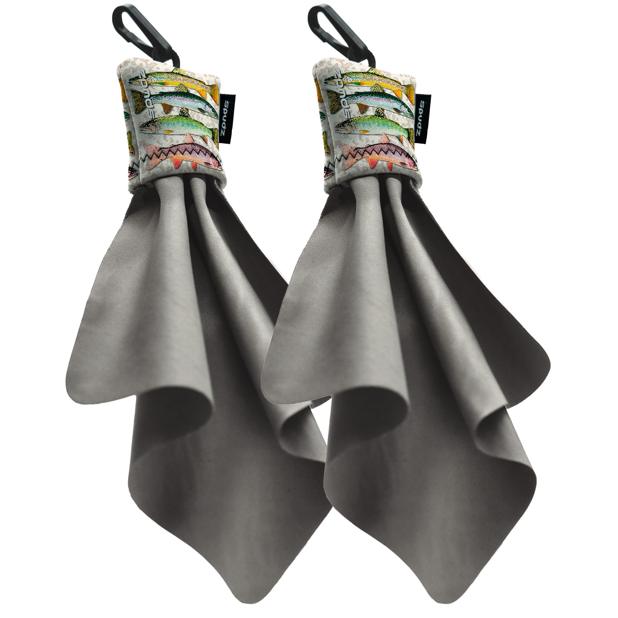 SPUDZ Ultra Microfiber Lens Cleaner with Closeable Bottom – Clip-On Pouch, Washable – for Binoculars, Scopes, Glasses, Screens | Ultra Four Trout, 6 x 6 Inch (2-Pack)