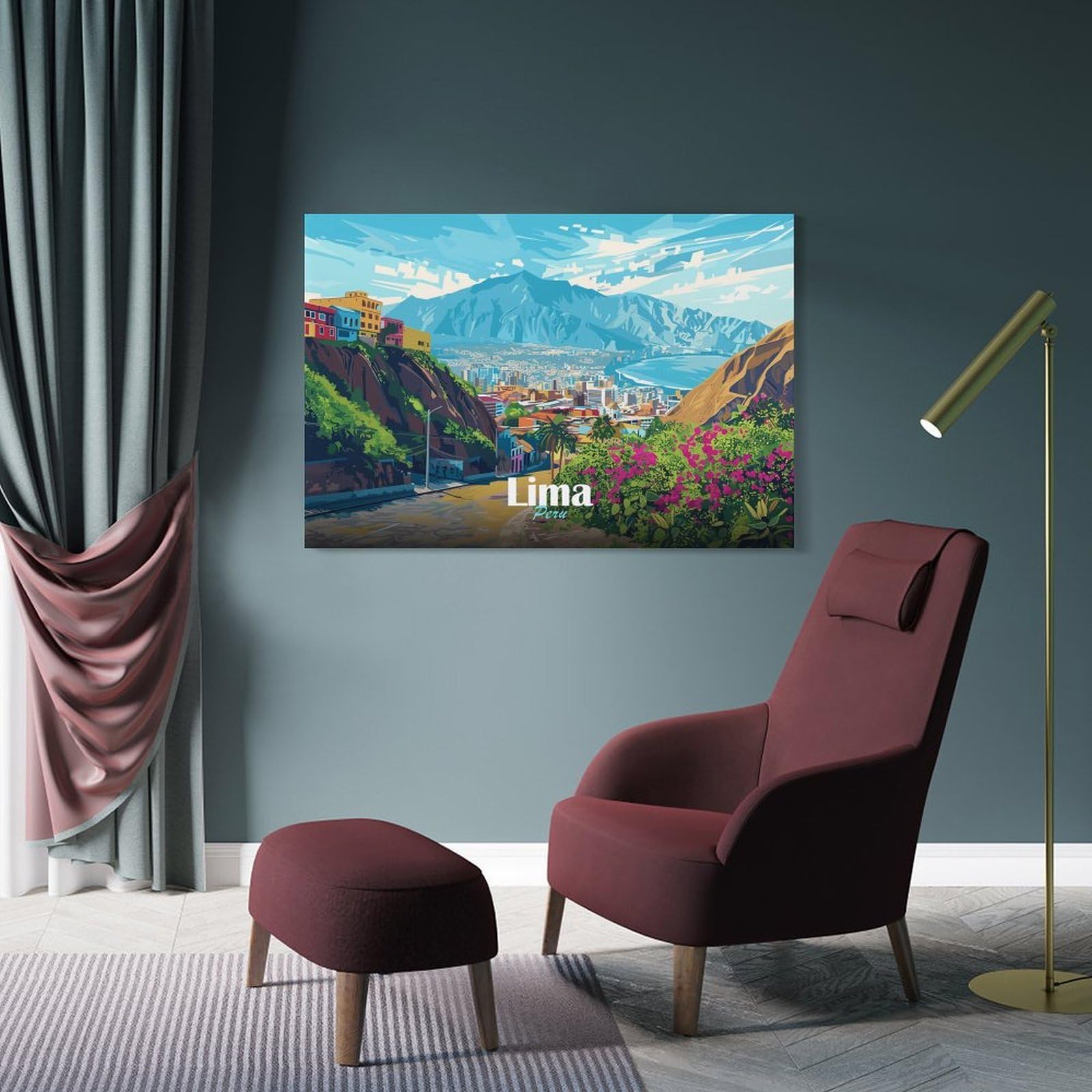 Junmoney Frame-Style-16 Canvas Wall Art Lima, Peru Cityscape, 24X36inch(60X90cm), For Lounge, Study, Hallway Or Flat Walls, Canvas Wall Art That Fits Changing Layouts