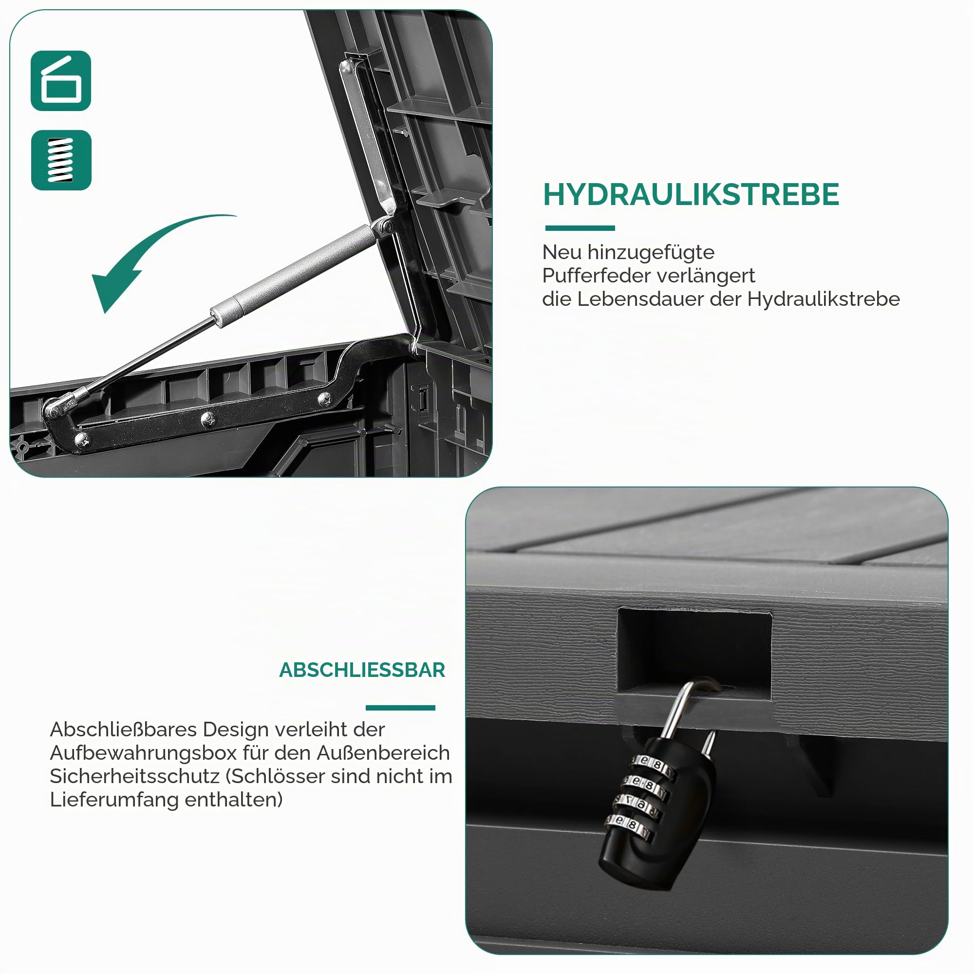 YITAHOME 100-Gallonen-Harz-Terrassenspeicherbox, wetterbeständige Outdoor-Speicherbox, abschließbare Innen- und Außenlagerung für Vorräte und Lebensmittel, dunkelgrau