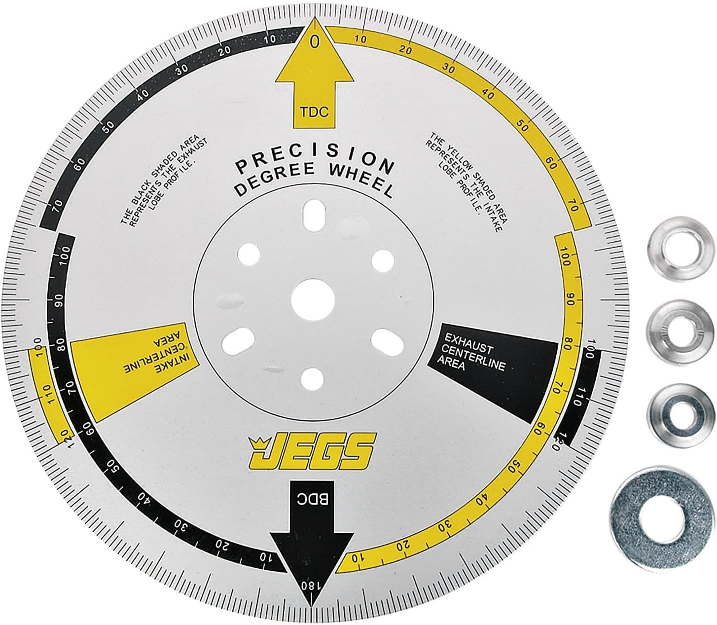 JEGS Precision Cam Degree Wheel | 11in.Diameter | Made in USA | 3/4in. Center Hole | Includes Three Bushings and One Steel Washer