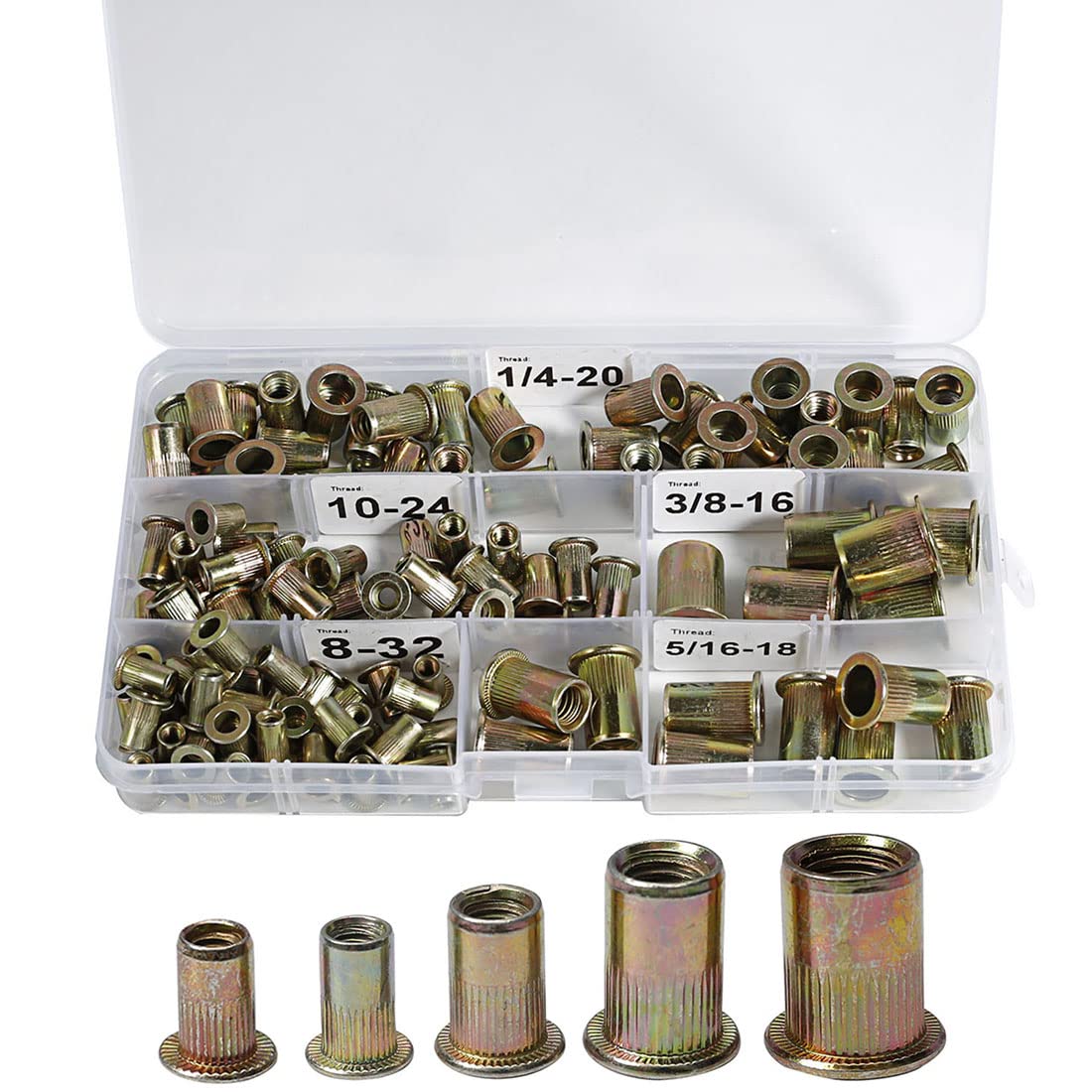 120pcs Carbon Steel Rivet Nuts Threaded Insert Nutsert 832 1024 1/4