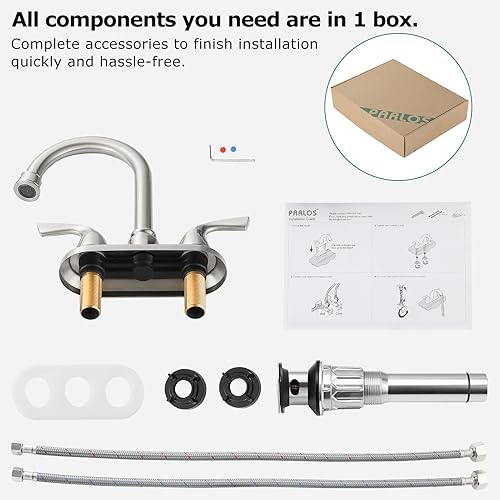 Miniatura 5 de PARLOS - Grifo de baño de 2 manijas con desagüe para fregadero y líneas de suministro NSF cUPC certificada