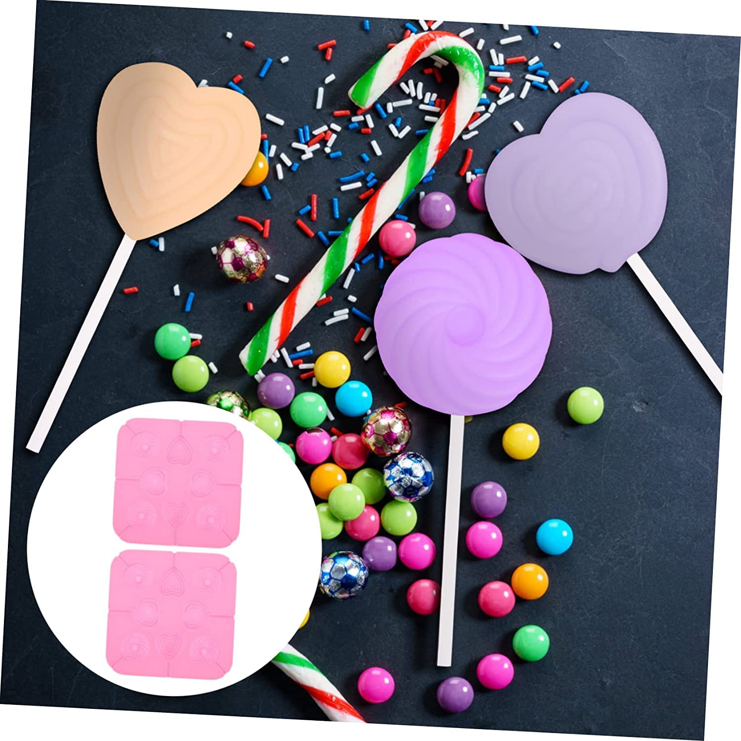 1 ensemble de moules ronds en silicone cercle d'amour moules à biscuits moules à bonbons au chocolat moules à sucettes en silicone bricolage sucette coeur bonbons au chocolat moule de cuisson en sil