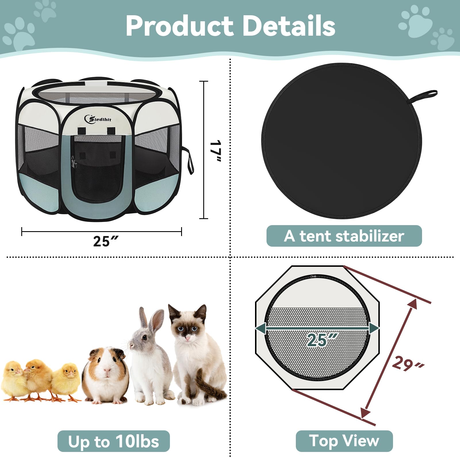 Siedihit Dog Cat Playpen - Portable Pet Enclosure -3