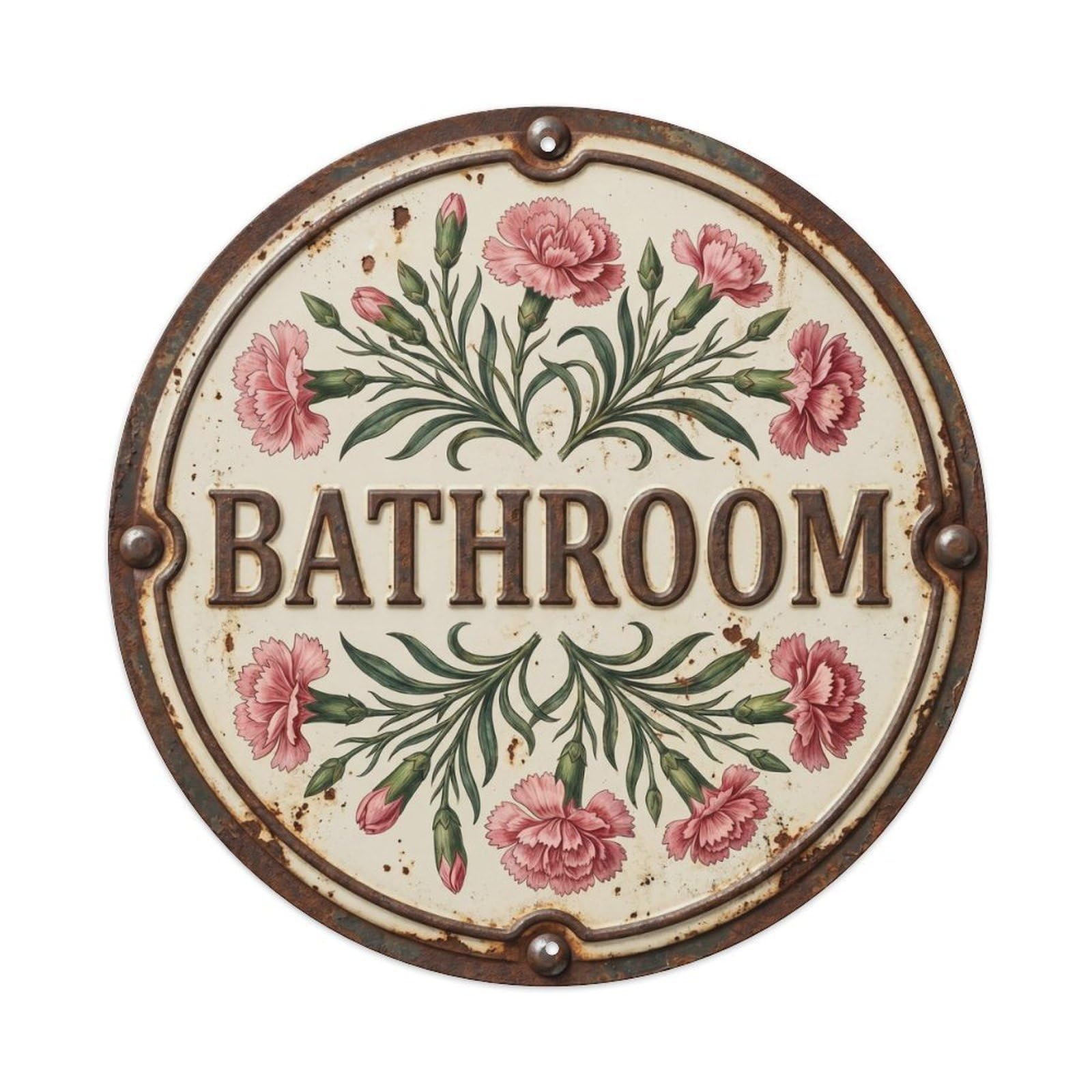 Bathroom Carnation Botanical Floral Room Label Metal Tin Sign