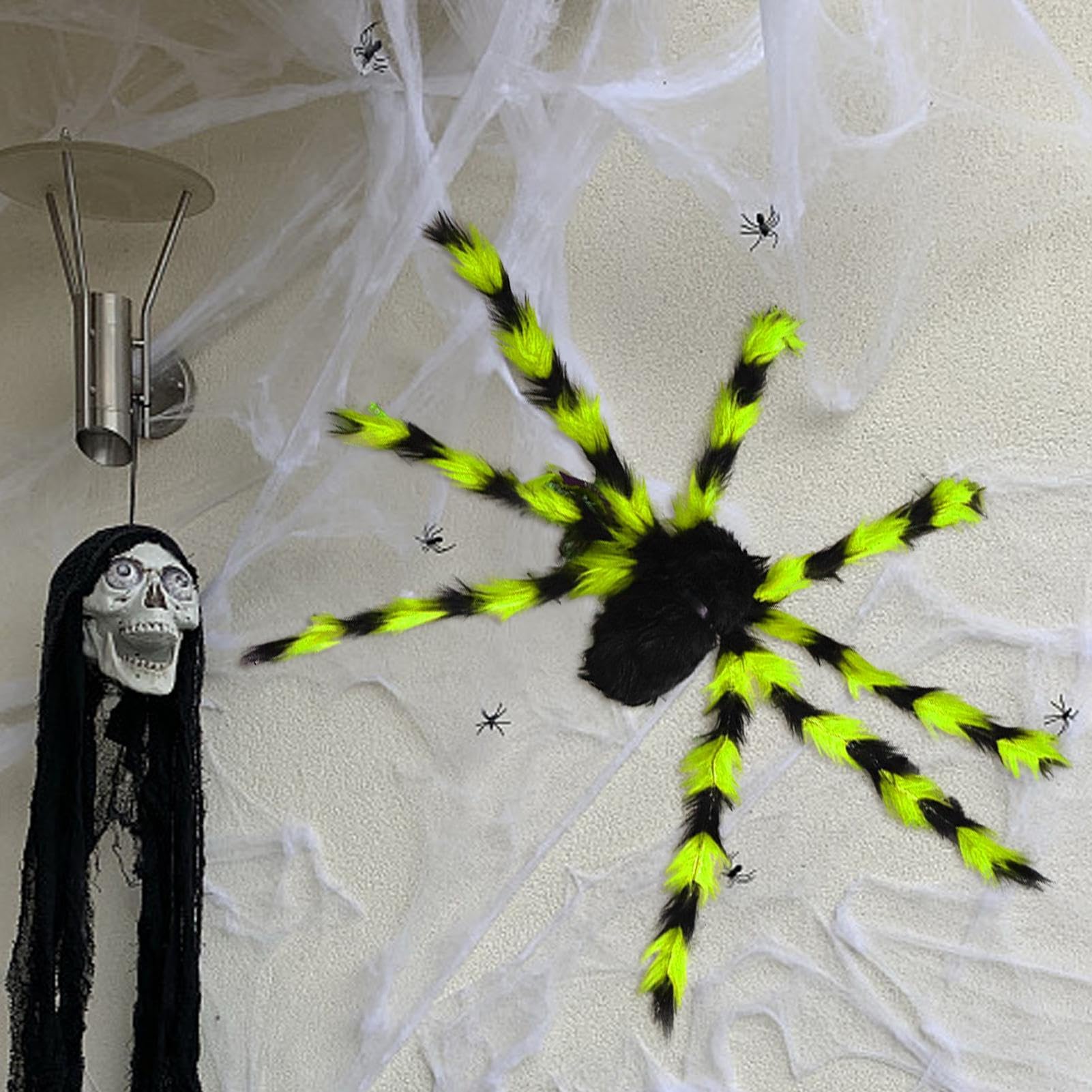 Duqulle Flower Spider Yellow Giant Spider For Halloween Decorations,75Cm Realistic Hairy Fake Spider,Soft Hairy Scary Spider With Red Eyes & Bendable Legs Outdoor Decorations,Creepy Halloween Décor