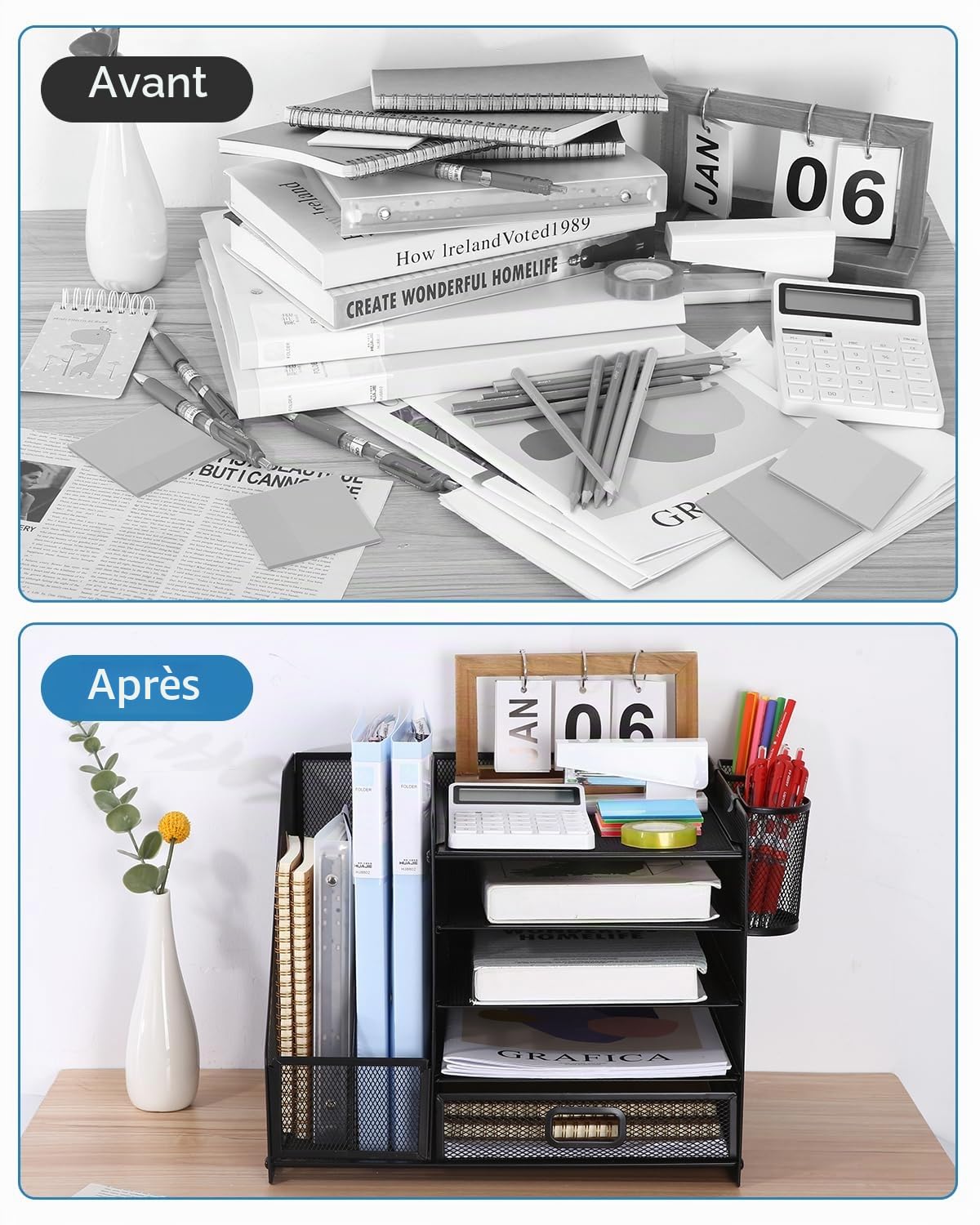 LEAZZLE Organiseur de bureau maille métallique, Support Rangement