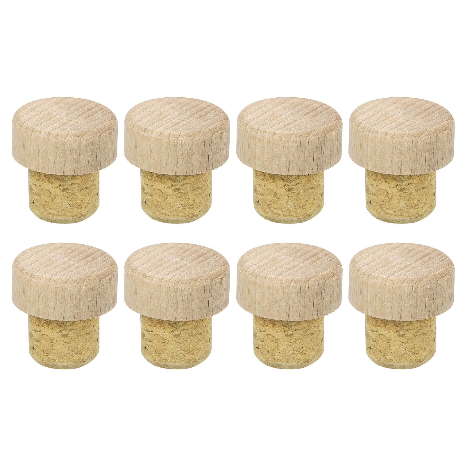 Photo 1 of uxcell 8Pcs T-shaped Stoppers, 0.75inch Diameter Cork Wine Stopper Reusable Wine Bottle Corks Sealing Plug for Wine Beer Beverage Bottle Crafts, Wood Color