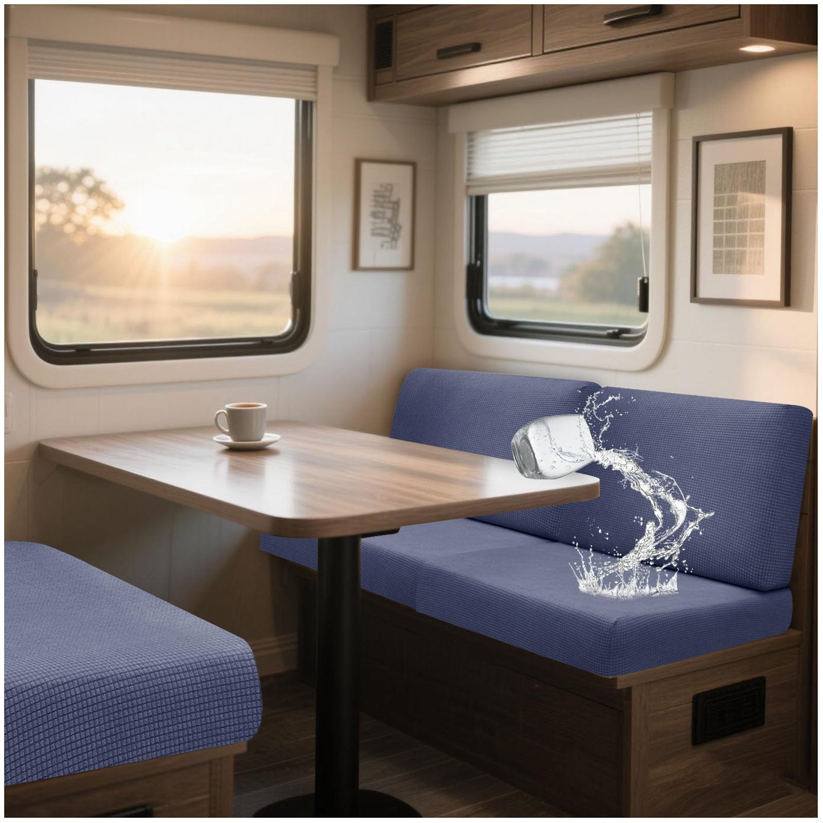 NNSMUN Bezüge Für Wohnwagenpolster Jacquard, rutschfeste Wohnmobil Sitzpolster Bezug Mit 2 Cord Wasserdichtes, Sofa Sitzkissenbezug Für Schonbezug Wohnwagen Polster (Blue,L 100-130cm,W 65-95cm)