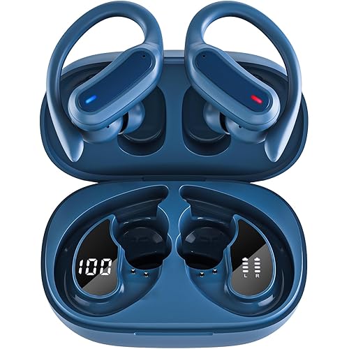 Wireless Earbuds Bluetooth Headphones, Bluetooth 5.3 Stereo Over Ear Buds,Noise Cancelling Mic, IPX7 Waterproof Headset for Workout/Running - Blue