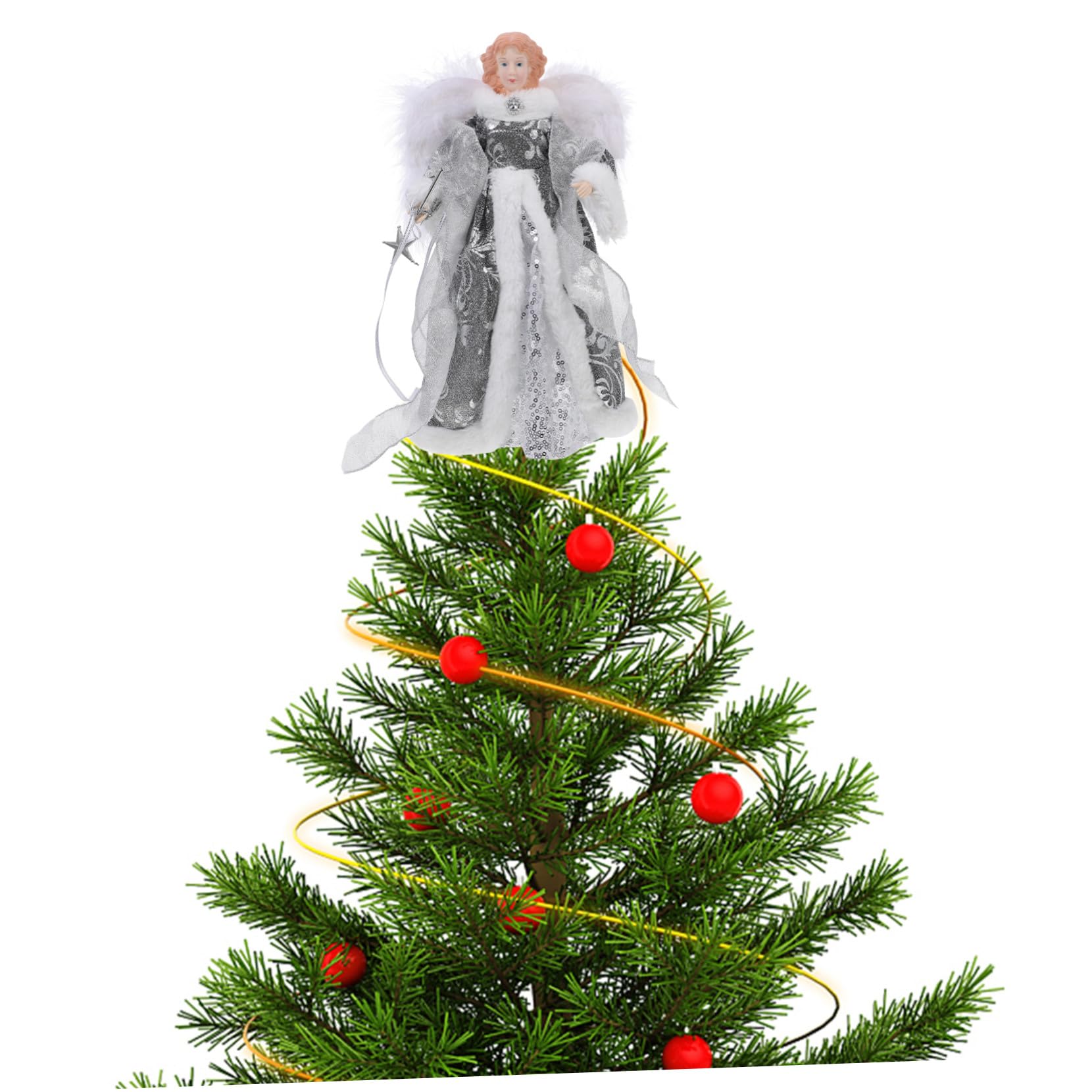 Adorno para Árbol de Navidad Figura Ángel Pequeño con Alas Decoración Navideña para Interiores Fiesta Invierno Festivo