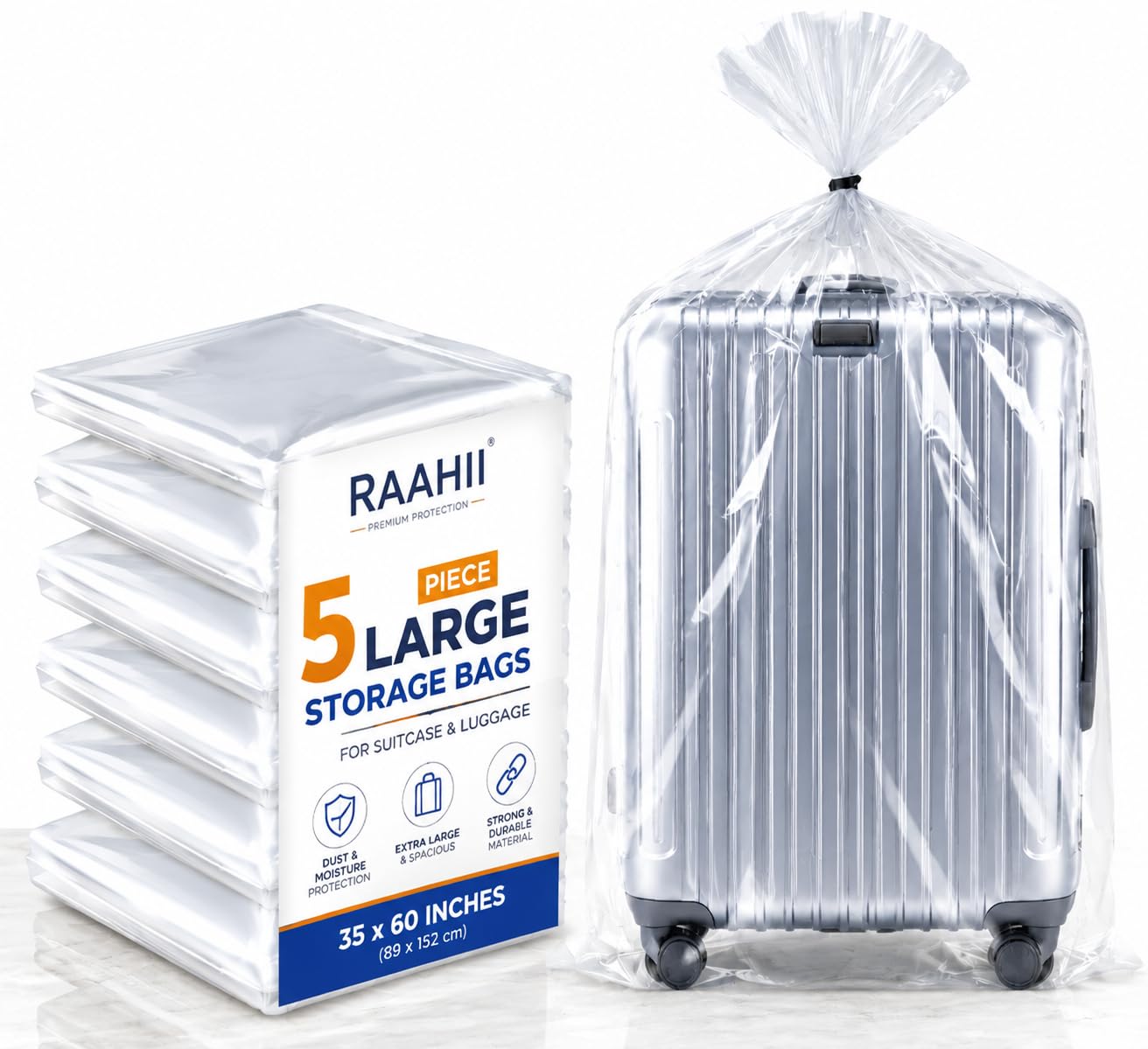 RAAHII 5 Piece Large Size Clear Plastic Bag Luggage Trolley Packing Travel Bag Dustproof Suitcase Protector Cover for almirah Storage (5)-picture-54
