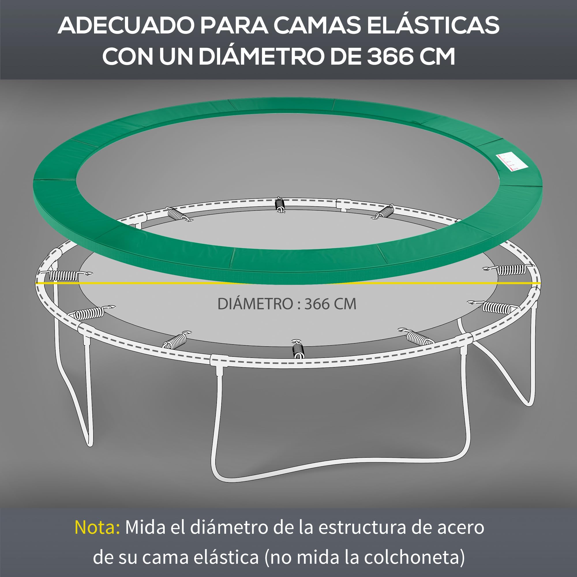 HOMCOM Cubierta de Protección Acolchada Borde de Seguridad para Trampolines Cama Elástica con Diámetro Ø366 cm Verde