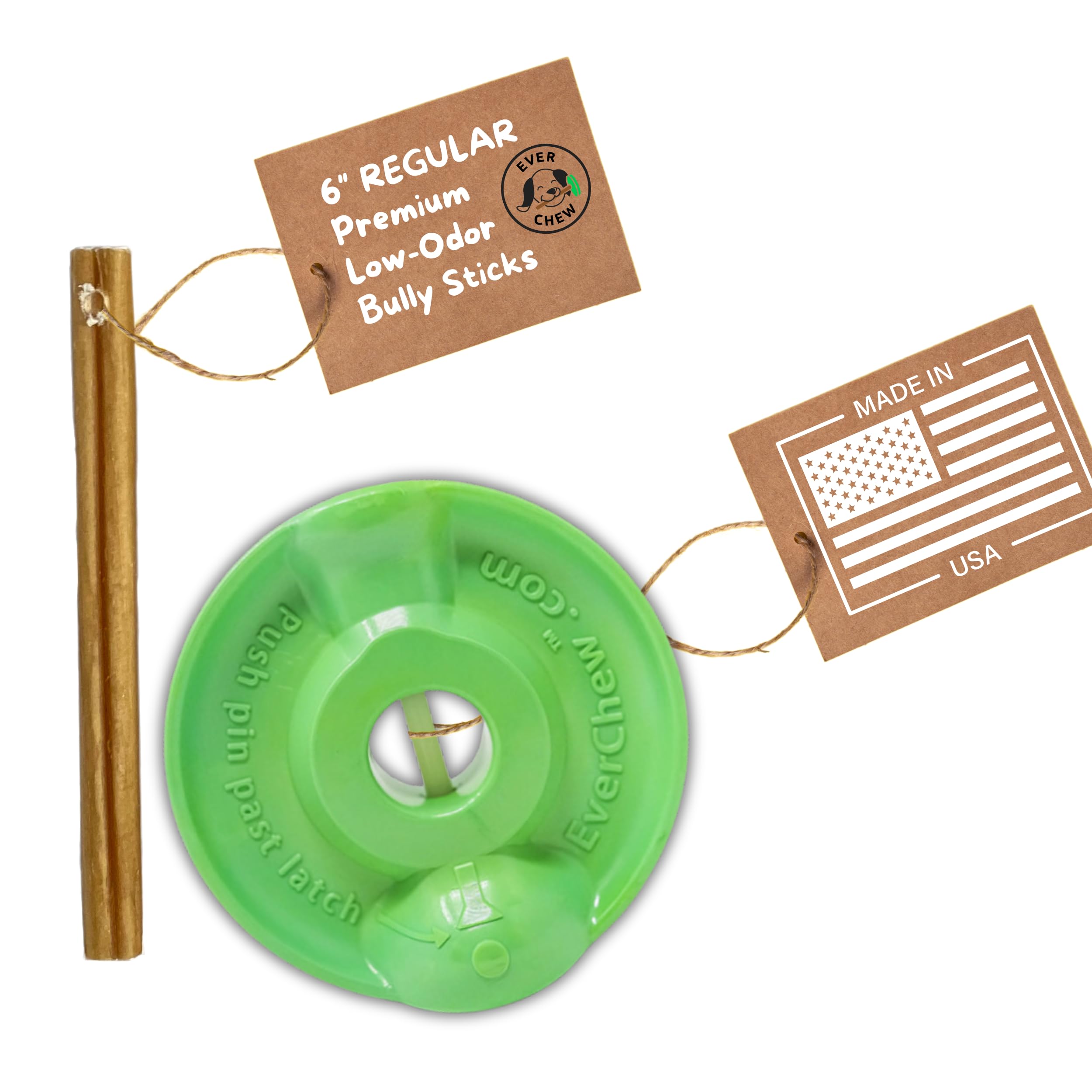 EverChew | Made in USA Bully Stick Holders & Premium All-Natural Bully Stick Starter Packs (SafetyChew & 1 Regular 6" Stick | <16 lbs)